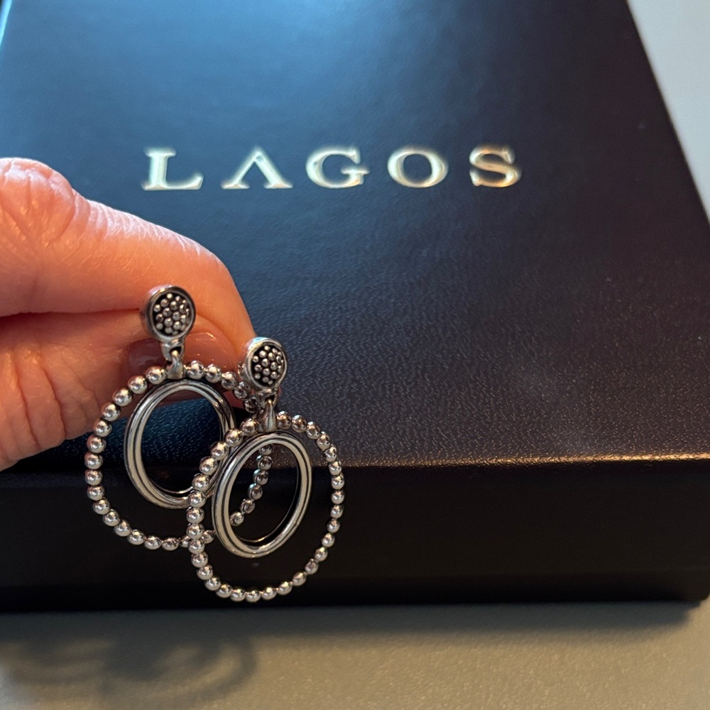 LAGOS Silver Beaded Double Hoop Earrings